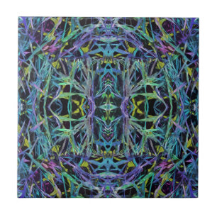 Geometric Grass Pattern in Blue Ceramic Tile