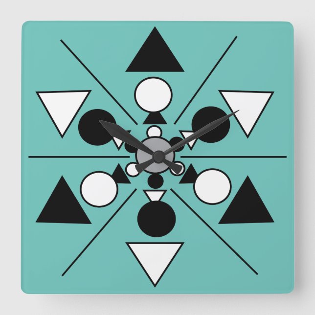 Geometric Gray Black White Modern Minimalist Square Wall Clock (Front)