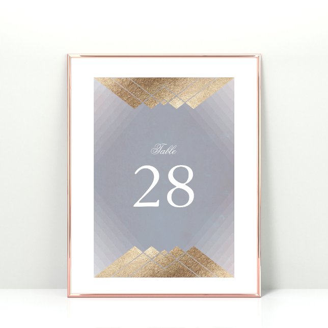 Geometric Gray Deco Gold Gatsby Wedding Table Number (Creator Uploaded)
