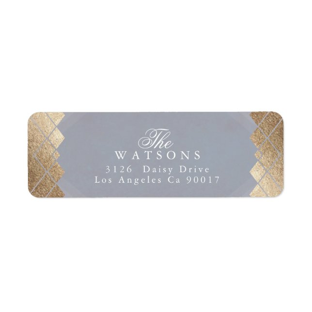 Geometric Gray Gold Gatsby Wedding Label (Front)