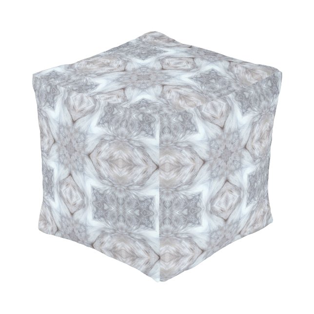 Geometric gray on white patterns furry pouf cube (Angled Back)