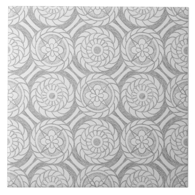 Geometric Gray Patterns Abstract Circles Ceramic Tile (Front)