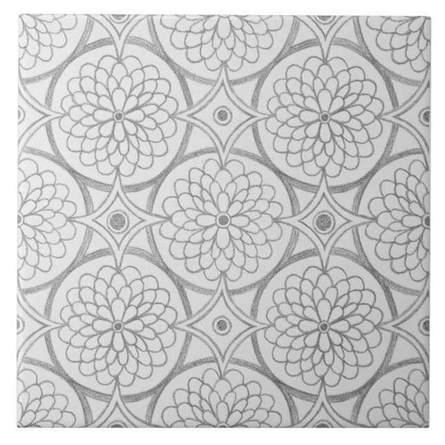 Geometric Gray Patterns Abstract Circles Ceramic Tile (Front)