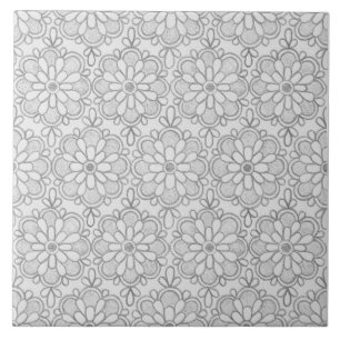Geometric Gray Patterns Abstract Flowers Ceramic Tile