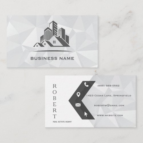 Geometric Gray Skyline Real Estate Business Card