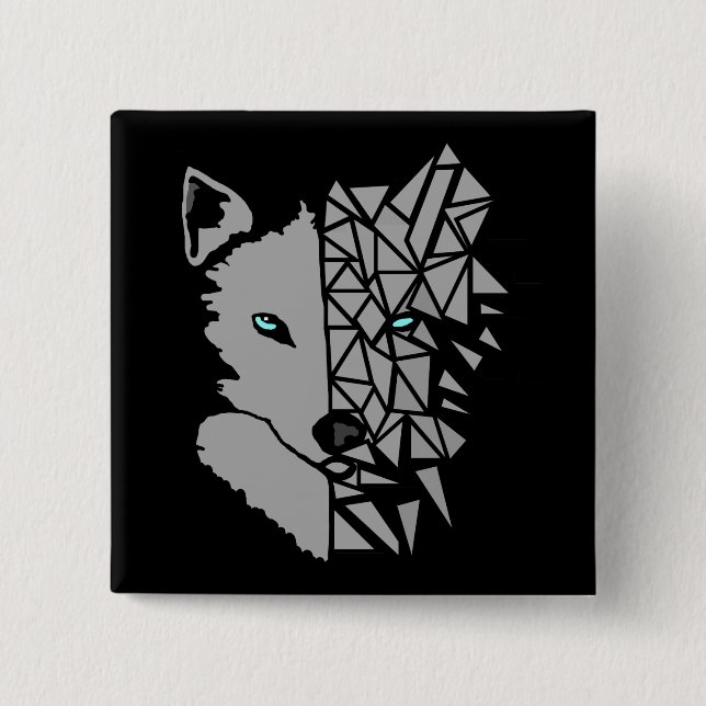 Geometric Gray Wolf Button (Front)