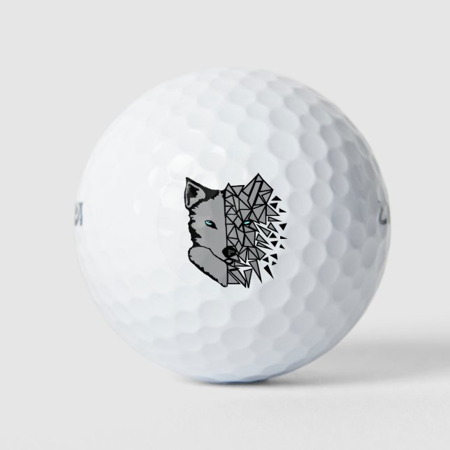 Geometric Gray Wolf Golf Balls (Front)