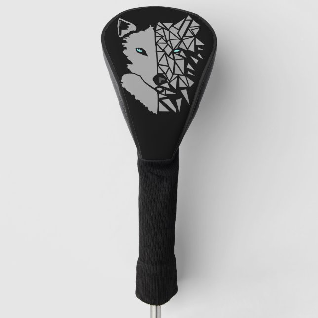 Geometric Gray Wolf Golf Head Cover (Front)
