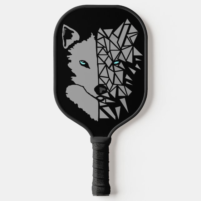 Geometric Gray Wolf Pickleball Paddle (Front)