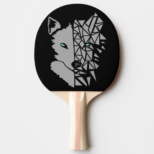 Geometric Gray Wolf Ping Pong Paddle (Front)