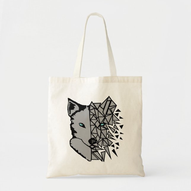 Geometric Gray Wolf Tote Bag (Front)