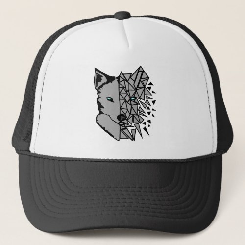 Geometric Gray Wolf Trucker Hat