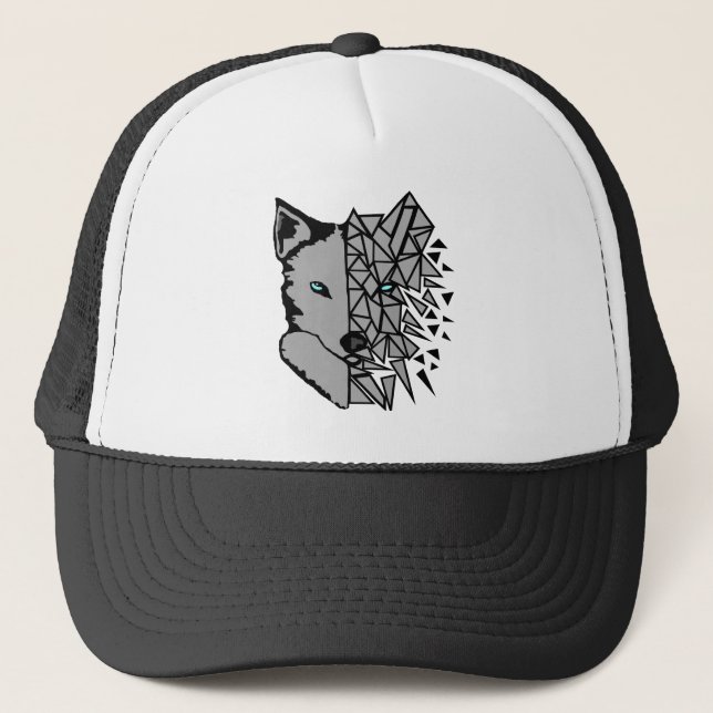 Geometric Gray Wolf Trucker Hat (Front)