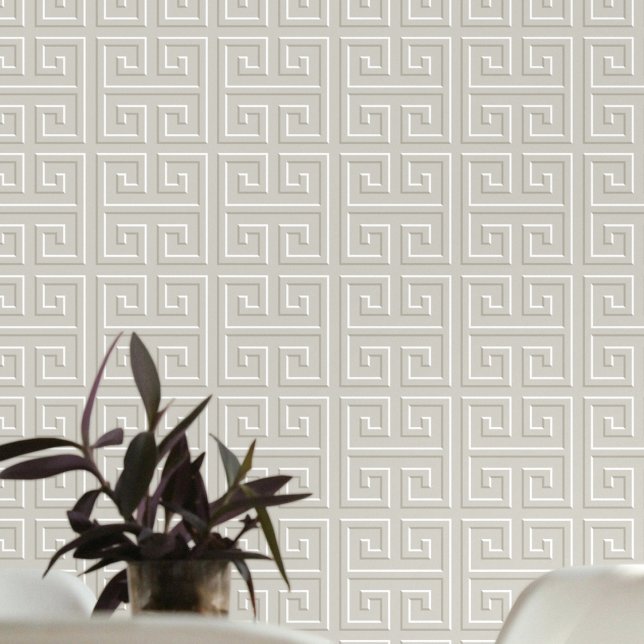 Geometric Greek Key Pattern Light Gray Beige Wallpaper (Creator Uploaded)