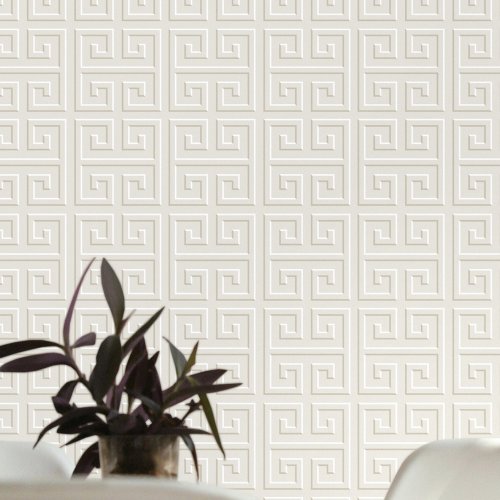 Geometric Greek Key Pattern Off White Beige Wallpaper