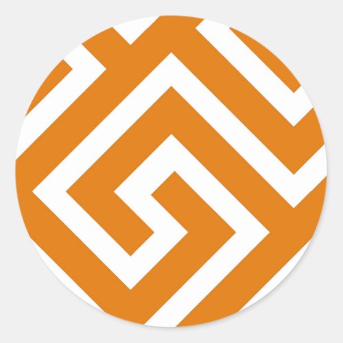 Geometric Greek Key Pattern Orange Design Classic Round Sticker