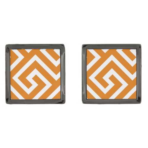 Geometric Greek Key Pattern Orange Design Cufflinks