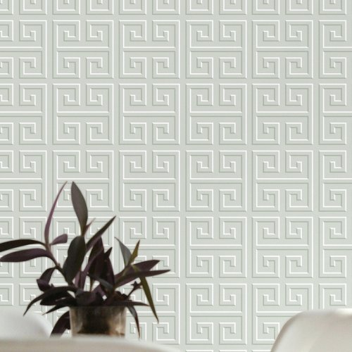 Geometric Greek Key Pattern Serene Green Gray Wallpaper