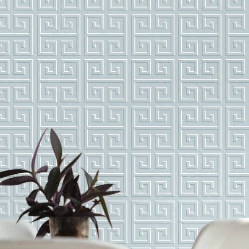 Geometric Greek Key Pattern Tranquil Blue Gray Wallpaper