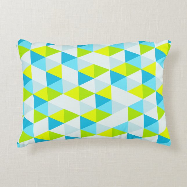 Geometric Green and Blue Triangles Modern Pattern Decorative Pillow (Front)