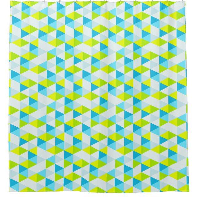 Geometric Green and Blue Triangles Modern Pattern Shower Curtain (Front)