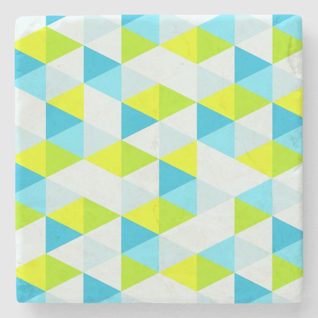Geometric Green and Blue Triangles Modern Pattern Stone Coaster (Front)