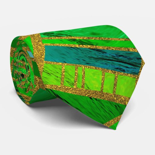 Geometric  Green and Gold African Tribal Pattern Tie