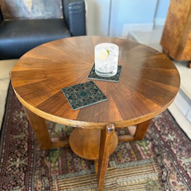 Geometric Green and Gold Glass Coaster (Creator Uploaded)