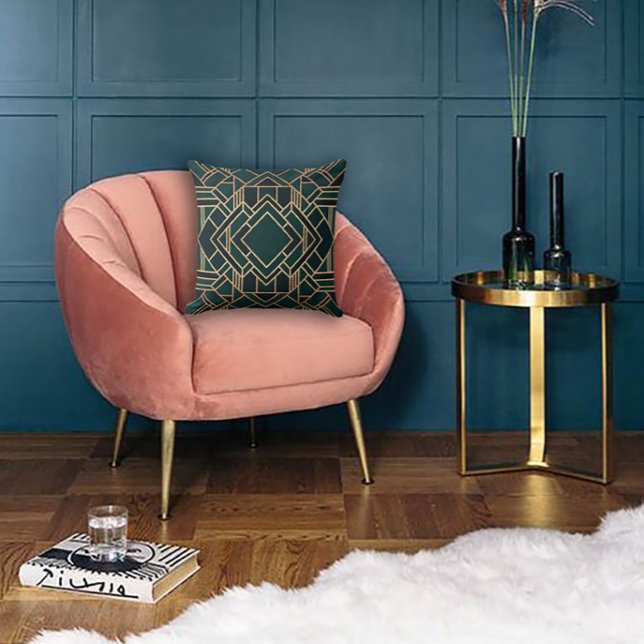 Geometric Green and Gold Throw Pillow (Creator Uploaded)