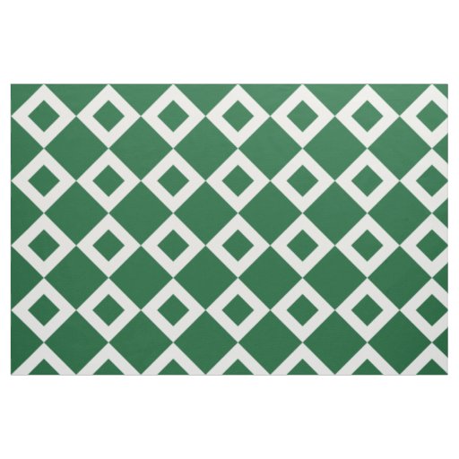 Geometric Green and White Diamond Pattern Fabric