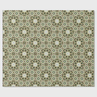 Geometric green and white floral kaleidoscope wrapping paper