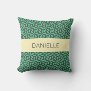geometric green and yellow motif throw pillow