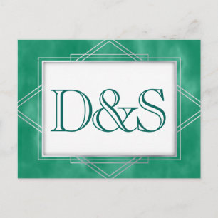 Geometric Green Art Deco   Modern RSVP Entree Invitation Postcard