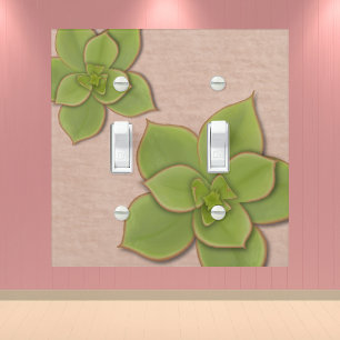Geometric Green Beige Modern Succulent Hand-Drawn Light Switch Cover