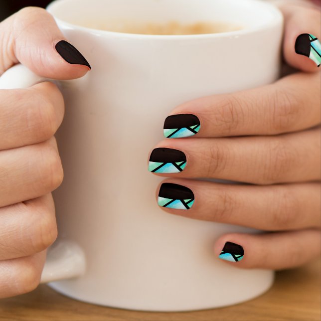 Geometric Green Blue Black Ombre Minx Nail Art (Insitu - Mug)