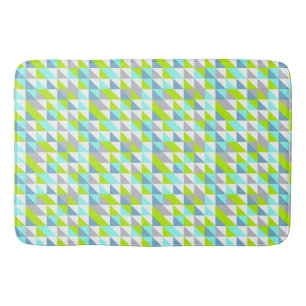 Geometric Green, Blue White Gray Triangles Pattern Bath Mat