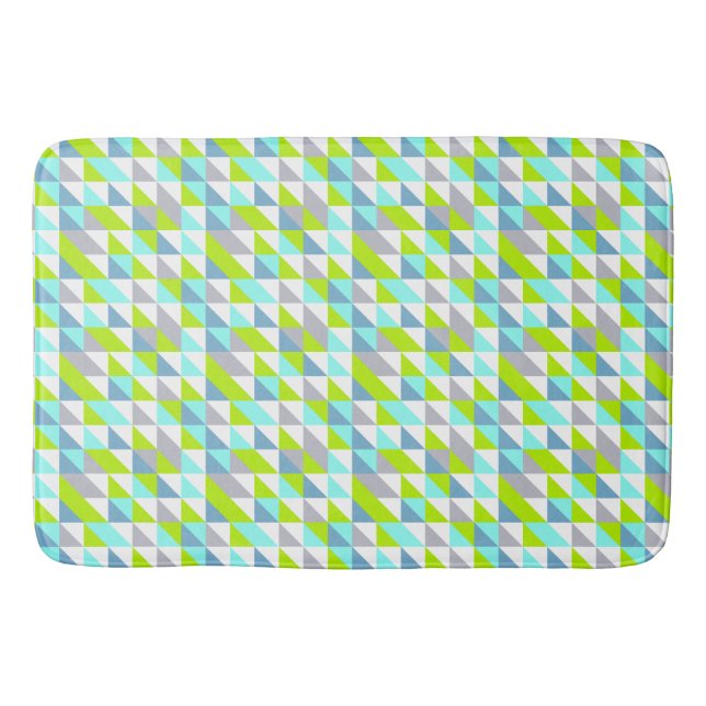 Geometric Green, Blue White Gray Triangles Pattern Bath Mat (Front)