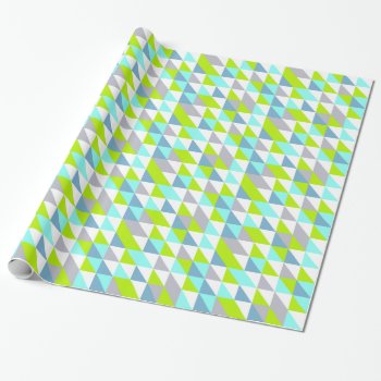 Geometric Green  Blue White Gray Triangles Pattern Wrapping Paper by VintageDesignsShop at Zazzle