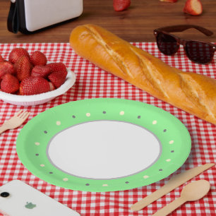 Geometric Green Cream Gray Polka Dots Paper Plates