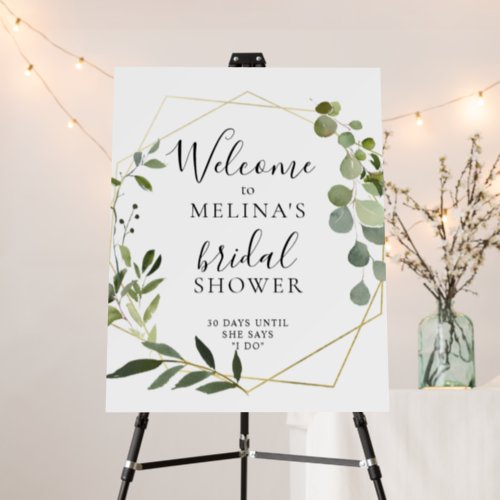 Geometric Green Eucalyptus Bridal Shower Welcome  Foam Board