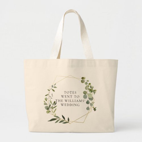 Geometric Green Eucalyptus Leaves Formal Wedding   Large Tote Bag