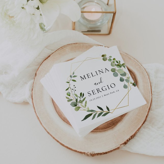 Geometric Green Eucalyptus Leaves Wedding Napkins (Creator Uploaded)