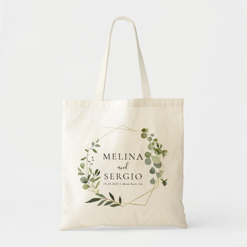 Geometric Green Eucalyptus Leaves Wedding Tote Bag