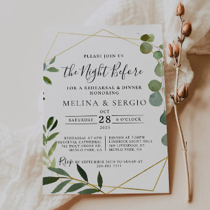 Geometric Green Eucalyptus Rehearsal Dinner Invitation
