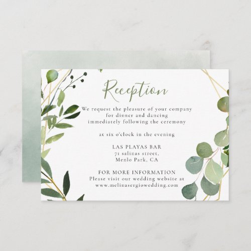 Geometric Green Eucalyptus Wedding Reception   Enclosure Card