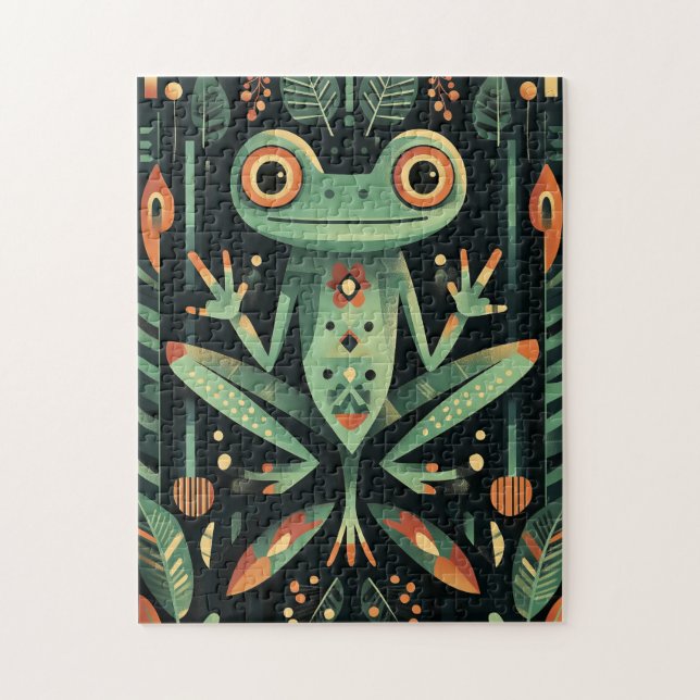 Geometric Green Frog Jigsaw Puzzle (Vertical)