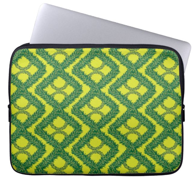 Geometric Green Garland Squares holiday pattern Laptop Sleeve (Front)