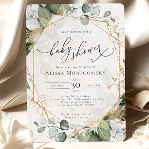 Geometric Green Gold Baby Shower Invitation