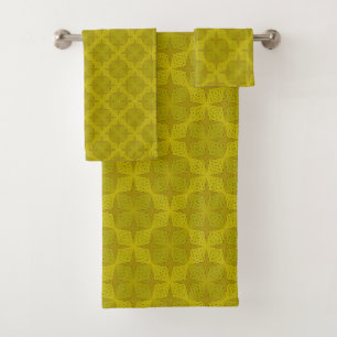 Geometric green olive art deco bath towel set