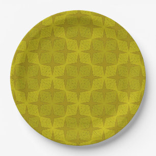 Geometric green olive art deco paper plates
